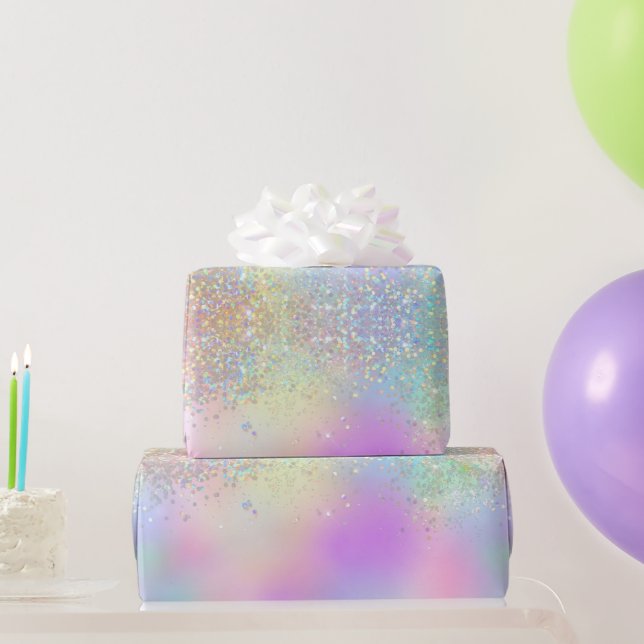 Papel De Presente Foil Iridescente Arco-íris e Brilho Holográfico (Presentes para festas)
