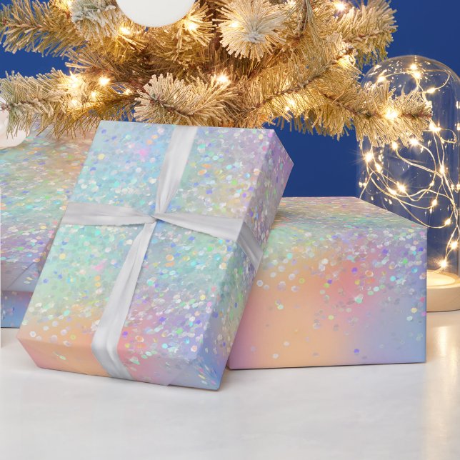 Papel De Presente Foil Iridescente Arco-íris e Glitter Holográfico (Feriados)