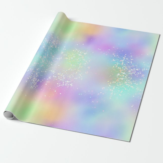 Papel De Presente Foil Iridescente Arco-Íris e Lente Holográfica (Desenrolado)