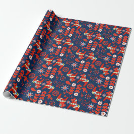 Papel De Presente FolArt Dala, Coral Vermelho Sueco, Floral, Azul
