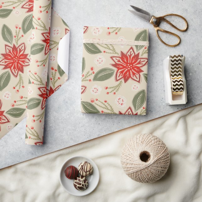 Papel De Presente FolArt Poinsettia Natal Russo Floral de inverno (Artesanato)