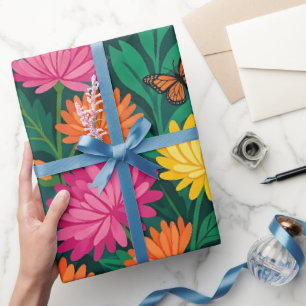 Papel de Presente Folclórico Floral Abstrato Borbo
