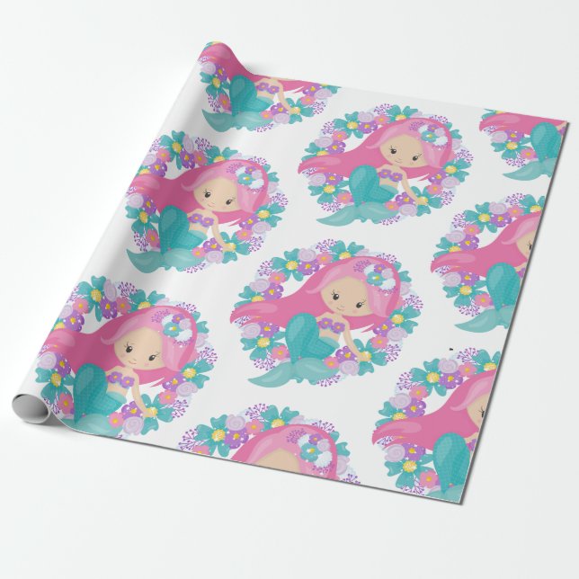 Papel De Presente Folha branca de enrolamento de púrpura da Sereia (Desenrolado)