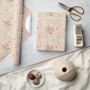 Papel De Presente Folha de Adesivos Coelhinho Vintage - Laços Rosa, 