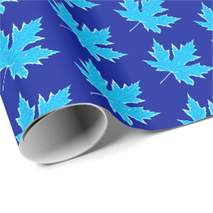 Papel De Presente Folha de carvalho - azul-gelo e branco