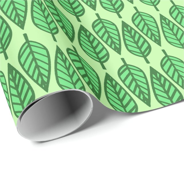 Papel De Presente Folha de faia - Formas de verde limão (Ponta do rolo)