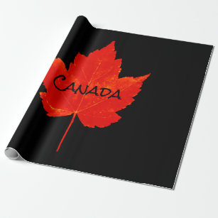 Papel De Presente Folha de Manto Preto Vermelho do Dia do Canadá