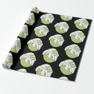 Papel De Presente Folha de Monstera Abstrata Desenhada à Mão Preta