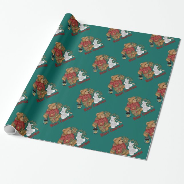 Papel De Presente Folha de Natal Merry Green Holiday (Desenrolado)