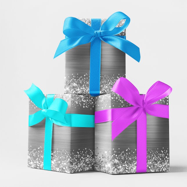 Papel De Presente Folha de Ombre de Prata (Glittery Silver Ombre Foil Wrapping Paper)