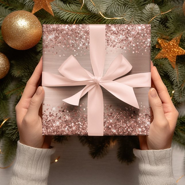 Papel De Presente Folha de Ombre Dourada Rosa (Glittery Rose Gold Ombre Foil Wrapping Paper)