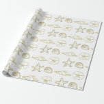 Papel De Presente Folha de Ouro, Conchas de Mar Chic Beach Elegante<br><div class="desc">papel de empacotamento personalizado</div>