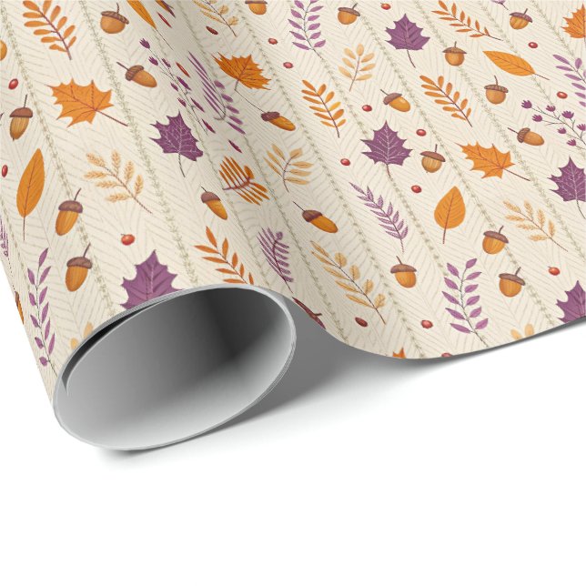 Papel de Presente Folha de Outono em Lavanda Suave (Ponta do rolo)