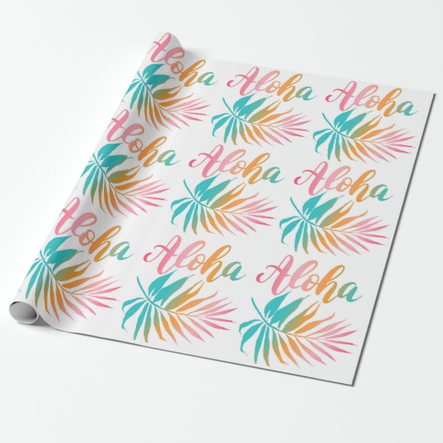 Papel De Presente Folha de Palma Tropical Havaiana Aloha (Desenrolado)