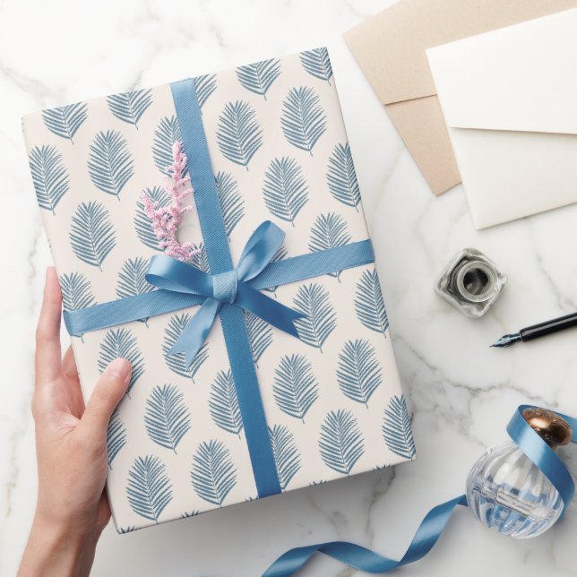 Papel De Presente Folha de Palmeira Azul e Creme (Presentear)