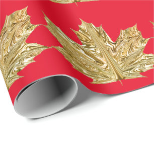 Papel De Presente Folha Dourada do outono no inverno vermelho