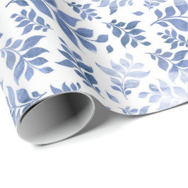 Papel De Presente Folha marinho azul e branca de aquarela