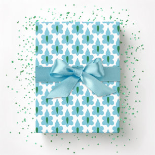 Papel De Presente Folha Pequena em Verde e Água