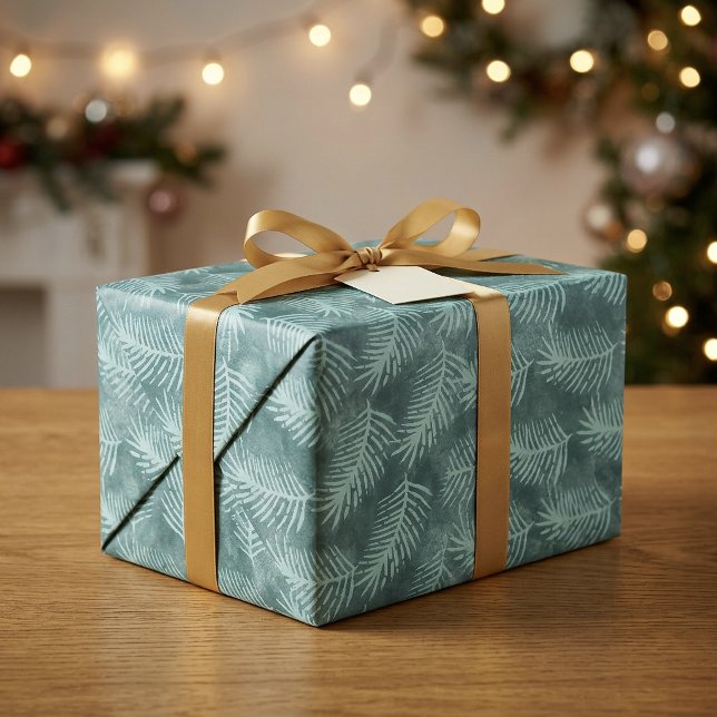 Papel De Presente Folha Tropical Aguarela Verde Turquesa (Teal Green Watercolor Tropical Leaf Wrapping Paper)