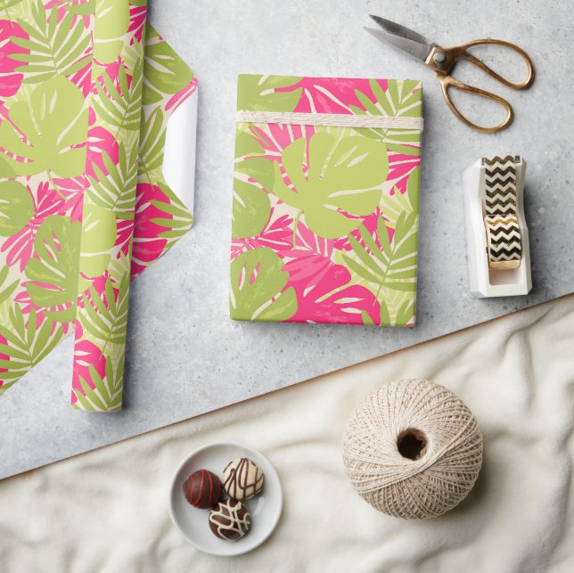 Papel De Presente Folha tropical de monstera ousada vibrante rosa e  (Artesanato)