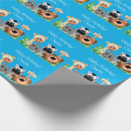 Papel De Presente Folha Verde de Aniversário do Zoo Personalizado