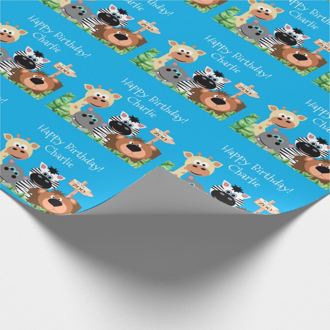 Papel De Presente Folha Verde de Aniversário do Zoo Personalizado (Ponta)
