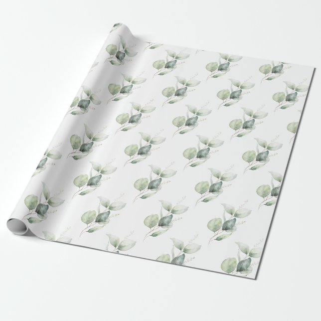Papel De Presente Folhagem de Férias Botânicas de Eucalipto (Desenrolado)