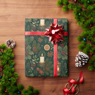 Papel De Presente Folhagem de Lanterna de Natal Antiga