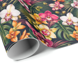 Papel De Presente Folhagem de Orquídea Tropical Vibrante