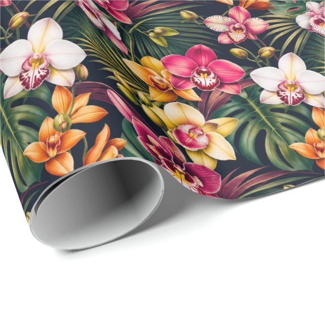 Papel De Presente Folhagem de Orquídea Tropical Vibrante (Ponta do rolo)