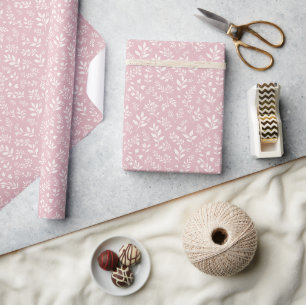 Papel De Presente Folhagem de Outono Neutra - Rosa Suave