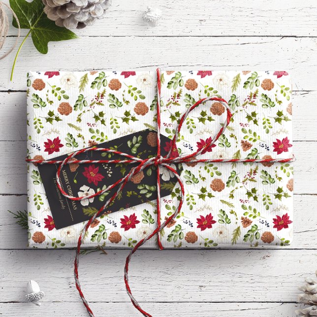 Papel De Presente Folhagem Floral Elegante de Natal Aquarela (Criador carregado)