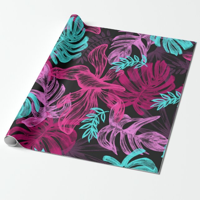 Papel De Presente Folhagem Folhas Tropicais de Monstera (Desenrolado)