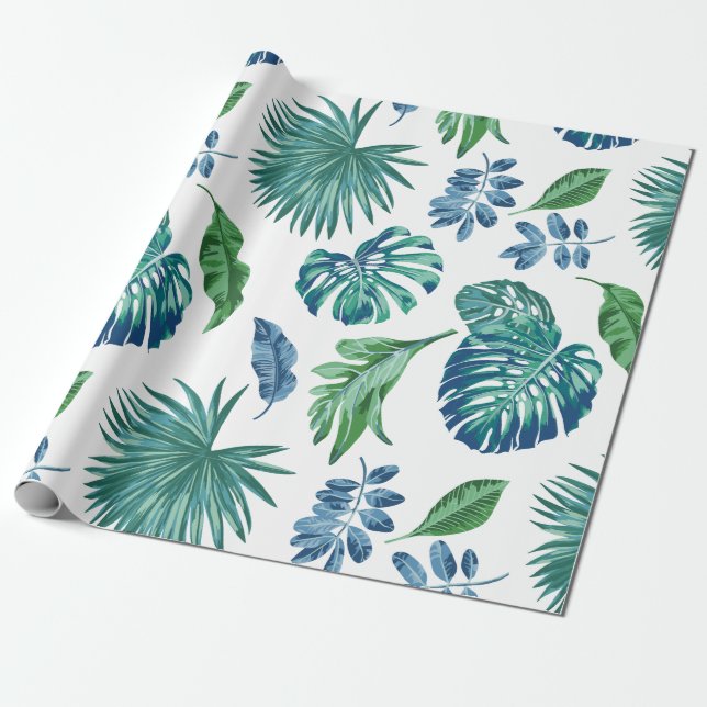 Papel De Presente Folhagem Folhas Tropicais Monstera Aquarela (Desenrolado)