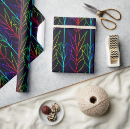 Papel De Presente Folhagem Legal de Deco de Arte Negra e Neon Modern