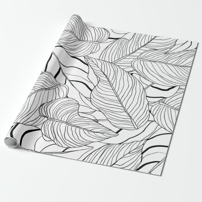 Papel De Presente Folhagem sem costura, folhas longas, tinta de arte (Desenrolado)