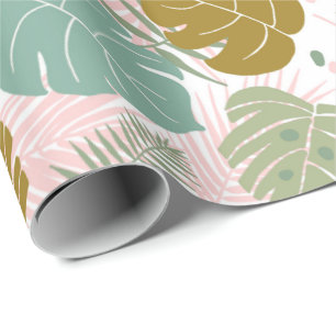 Papel De Presente Folhagem Tropical - Padrão De Monstera E Folha De 