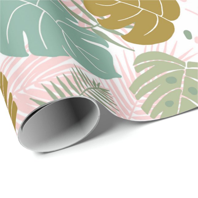 Papel De Presente Folhagem Tropical - Padrão De Monstera E Folha De  (Ponta do rolo)