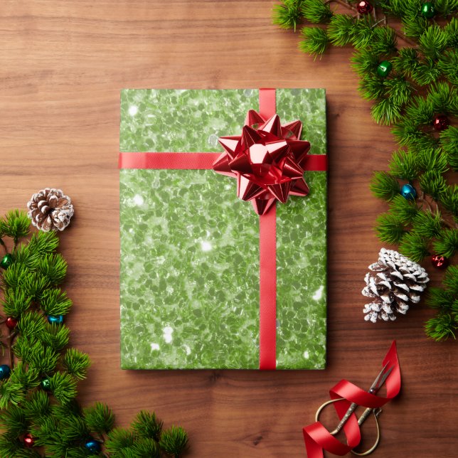 Papel De Presente Folhagem verde clara brilho falso faísca (Presente de Natal)