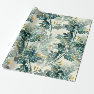 Papel De Presente Folhagem Verde-Teal Vintage Deixa Padrão Elegante