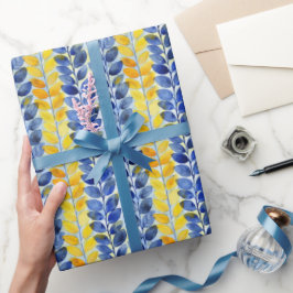 Papel De Presente Folhas Amarelas e Azuis