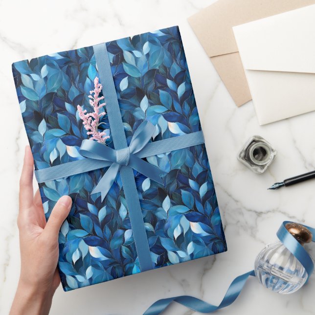 Papel De Presente Folhas Azuis  (Presentear)
