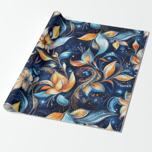 Papel De Presente Folhas azuis e Douradas de salsa Abstrato (2)