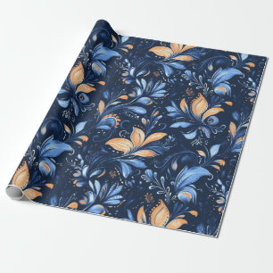 Papel De Presente Folhas azuis e Douradas de salsa de Abstrato (3)