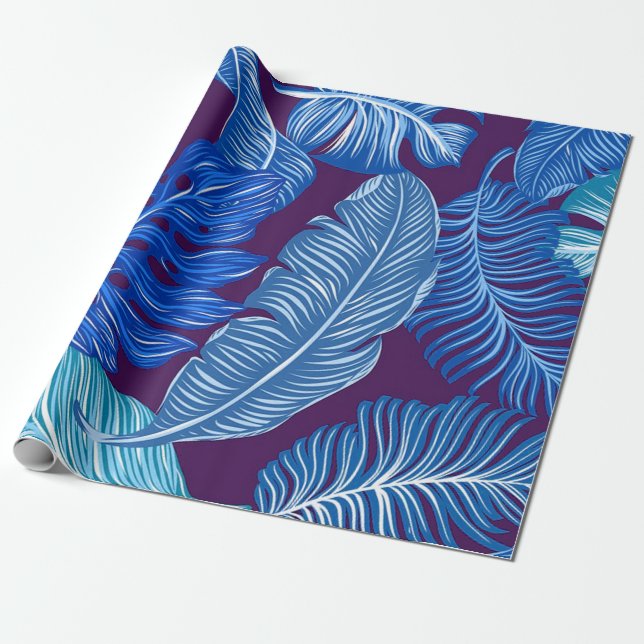 Papel De Presente folhas azuis tropicais (Desenrolado)