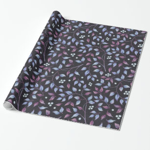 Papel De Presente Folhas Azul e Roxo