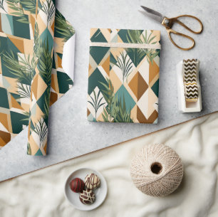 Papel De Presente Folhas Boho e Formas Geométricas