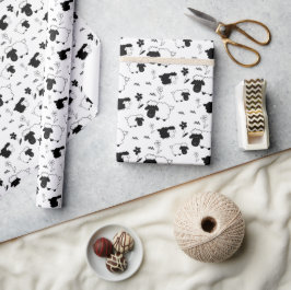 Papel De Presente Folhas Bonitas Ilustração Preta e Branca