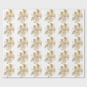 Papel De Presente Folhas Botânicas de Aquarela Azul Dourado Suave