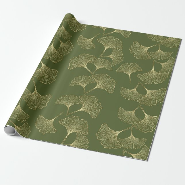Papel De Presente Folhas Botânicas de Ouro Elegantes (Desenrolado)